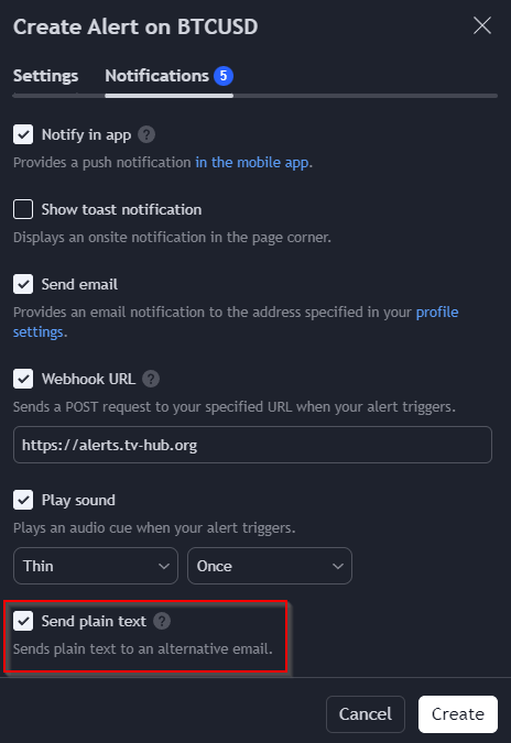 Create TradingView alert with alternative email