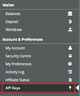 BitMEX Testnet API Keys Section