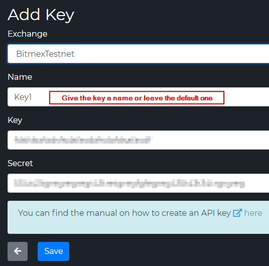 TVHub BitMEX Testnet Settings