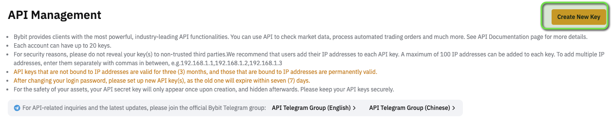 Bybit API Management Section