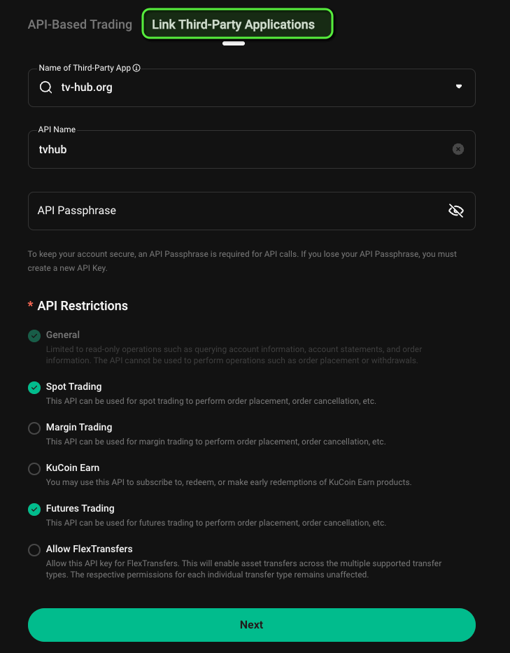 KuCoin API Key Configuration